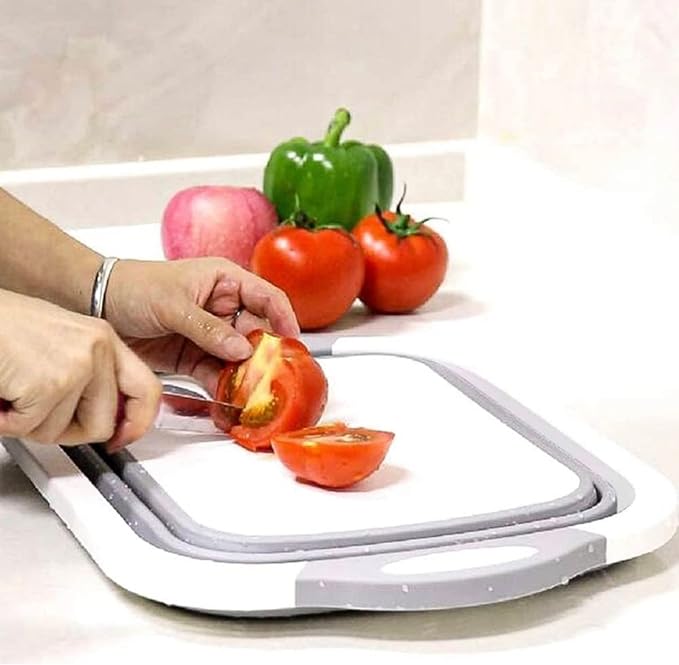 FlexiPrep: Tabla de Cortar Plegable con Colador - Cesta Multifuncional para Lavar Verduras de Cocina.