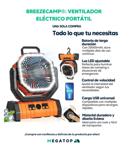 BreezeCamp: Ventilador Eléctrico Portátil