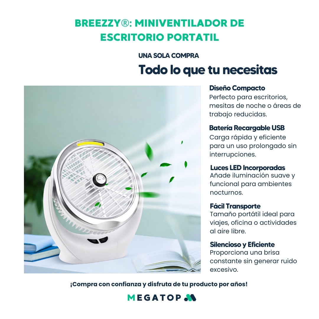 Breezzy: Miniventilador De Escritorio Portátil