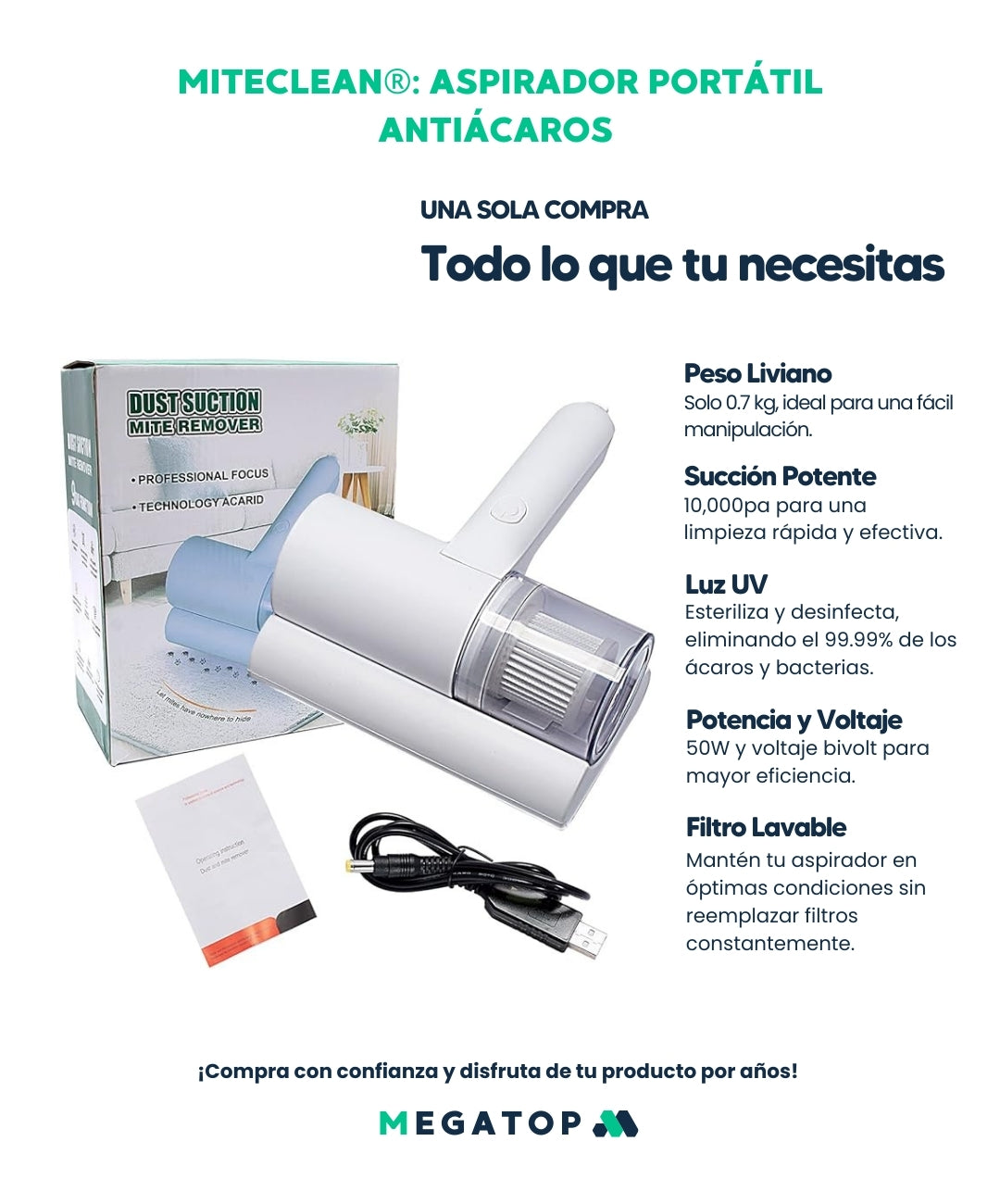 MiteClean: Aspirador Portátil Antiácaros