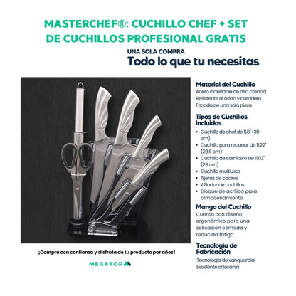 MasterChef: Cuchillo CHEF + GRATIS SET DE 7 PIEZAS