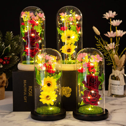 Eternal Glow LED®: Tres Rosas Inmortales en Cubierta de Cristal con Luz LED Artificial