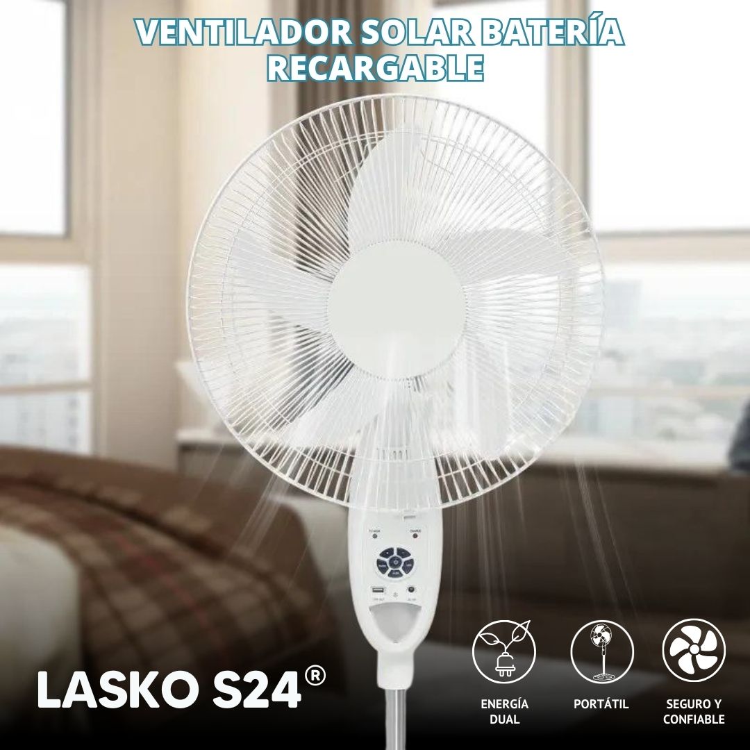 LASKO S24®:  Ventilador Solar batería recargable