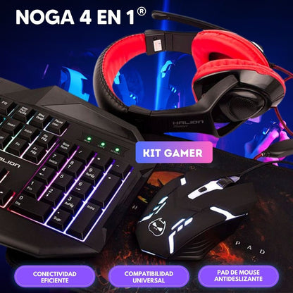 Kit Gamer NOGA 4 en 1 ®: Teclado+mouse +audifono + Pad