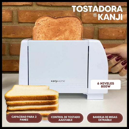 Tostadora KANJI®: Tostadora Electrica 2 Panes - 6 Niveles 800w