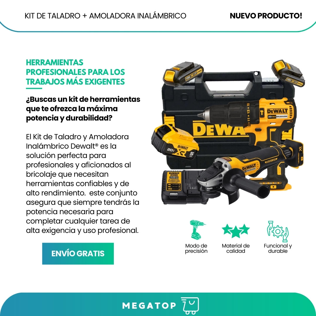 KIT DE WALT / TALADRO + AMOLADORA DE ALTO IMPACTO