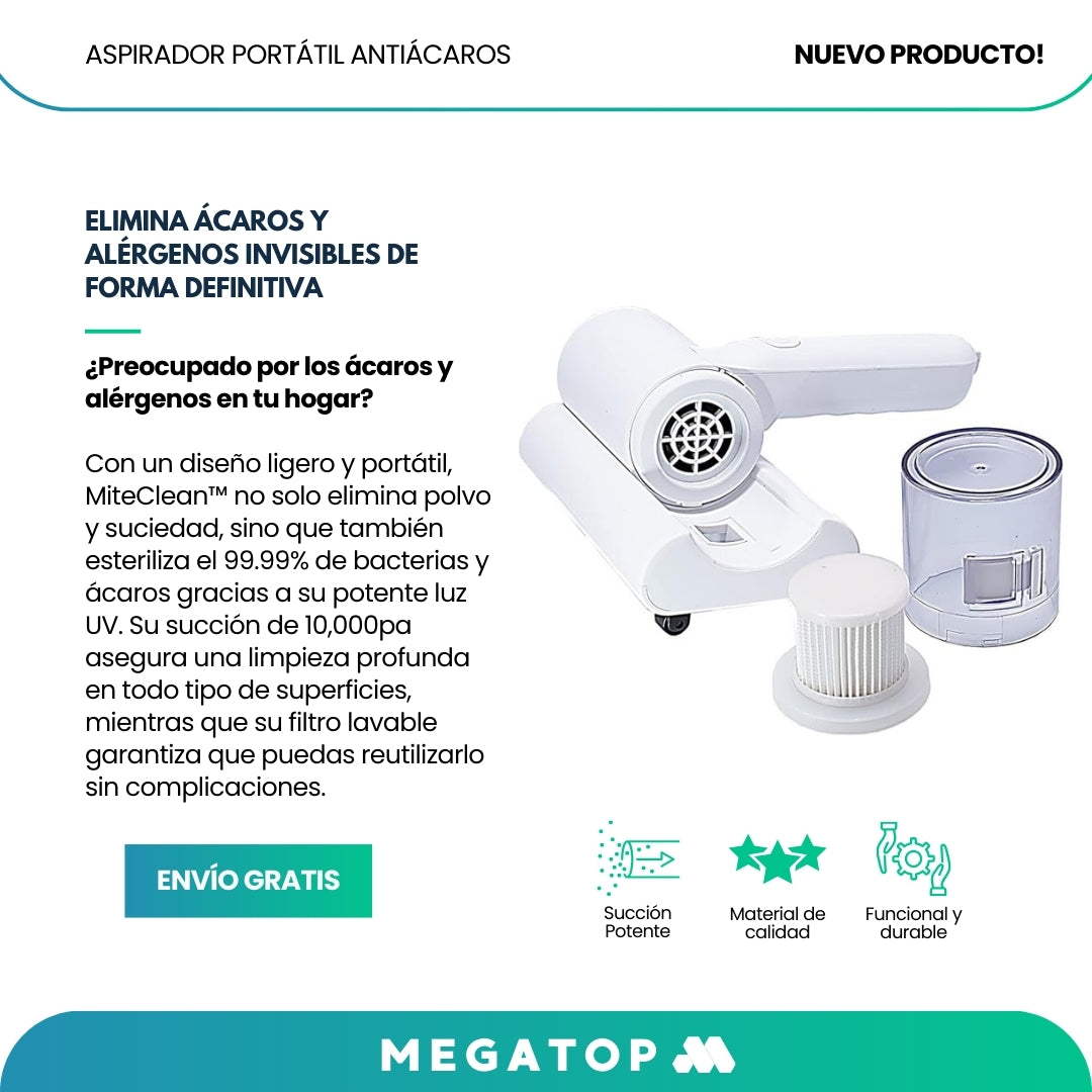 MiteClean: Aspirador Portátil Antiácaros