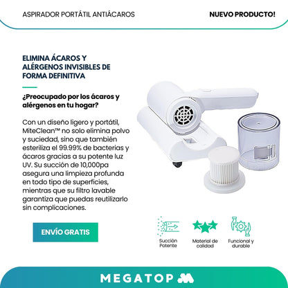 MiteClean: Aspirador Portátil Antiácaros